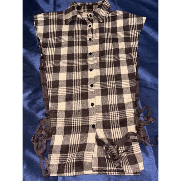 Coffee Women’s Versatile Plaid Blouses-Short Sleeve Button-Casual-Large - Picture 3 of 5
